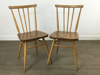 Lot 350 - ERCOL, WINDSOR MODEL 384 DROP LEAF DINING TABLE AND FIVE MODEL 449 DINING CHAIRS