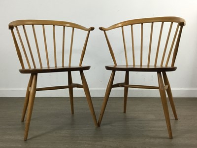 Lot 349 - ERCOL, PAIR OF MODEL 449A ELM AND BEECH 'COWHORN'  CHAIRS
