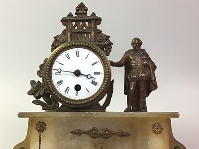 Lot 158 - VICTORIAN ALABASTER AND CAST METAL MANTEL CLOCK