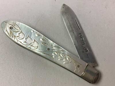 Lot 247 - PAIR OF SILVER AND MOTHER OF PEARL FRUIT KNIVES