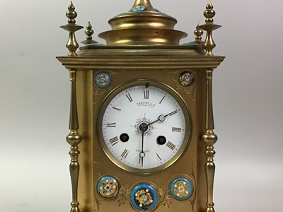 Lot 275 - FRENCH GILT METAL AND ENAMEL MANTEL CLOCK