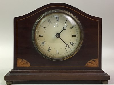 Lot 394 - INLAID MAHOGANY MANTEL CLOCK