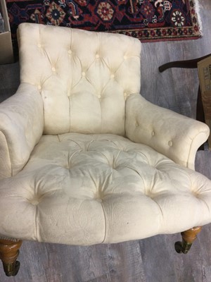 Lot 1241 - COPE & COLLINSON, VICTORIAN SCROLL EASY CHAIR