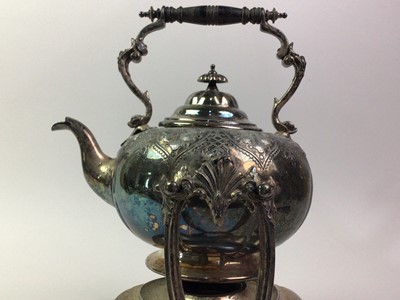 Lot 364 - VICTORIAN SILVER PLATED KETTLE ON STAND