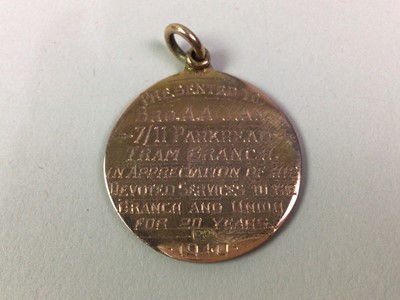 Lot 393 - TRANSPORT AND GENERAL WORKERS UNION GOLD AND ENAMEL MEDAL, PRESENTED TO BRO A. ALLAN
