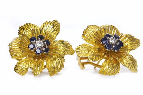 Lot 10 - PAIR OF EIGHTEEN CARAT GOLD SAPPHIRE AND...