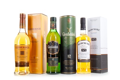 Lot 253 - BOWMORE NO1, GLENFIDDICH 12 YEAR OLD AND GLENMORANGIE 10 YEAR OLD