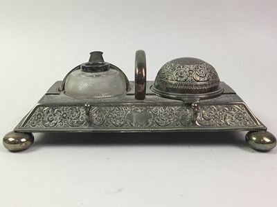 Lot 430 - VICTORIAN SILVER PLATED INKSTAND