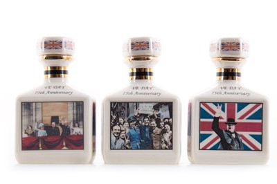 Lot 364 - 3 POINTERS MINIATURE DECANTERS CELEBRATING THE 75TH ANNIVERSARY OF V.E. DAY