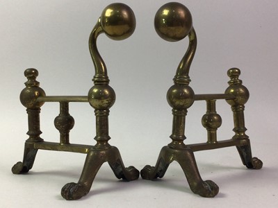 Lot 450 - PAIR OF BRASS FIRE DOGS