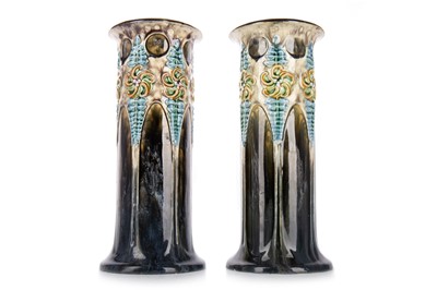 Lot 1242 - PAIR OF STONEWARE CYLINDRICAL VASES
