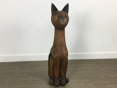 Lot 488 - CARVED WOOD MODEL OF A CAT