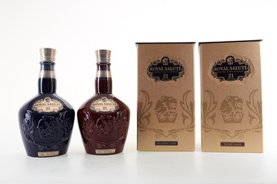 Lot 41 - CHIVAS ROYAL SALUTE 21 YEAR OLD RUBY AND SAPPHIRE DECANTERS