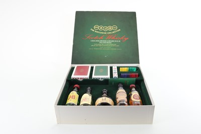 Lot 63 - THE EXCLUSIVE COLLECTION 5 SCOTCH WHISKY MINIATURES AND POKER SET