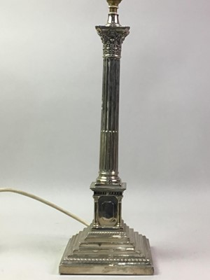 Lot 278 - SILVER PLATED CORINTHIAN COLUMN LAMP BASE