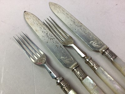 Lot 282 - TWO SETS OF SILVER PLATED DESSERT KNIVES AND FORKS