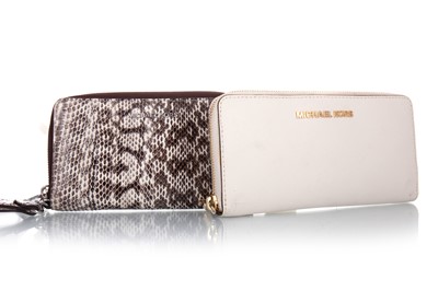 Lot 1270 - MICHAEL KORS SNAKE SKIN TOTE BAG AND TWO MICHAEL KORS WALLETS