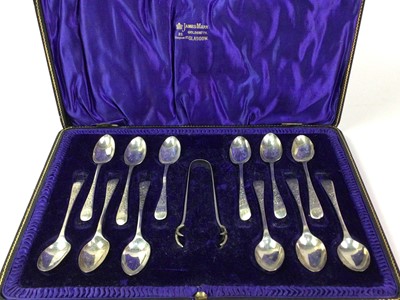 Lot 439 - EDWARDIAN SET OF SILVER TEA SPOONS AND TONGS