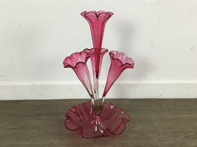 Lot 374 - CRANBERRY GLASS FLOWER EPERGNE