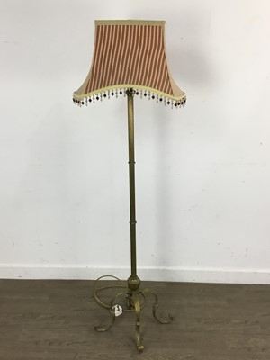 Lot 445 - BRASS COLUMN STANDARD LAMP AND SHADE