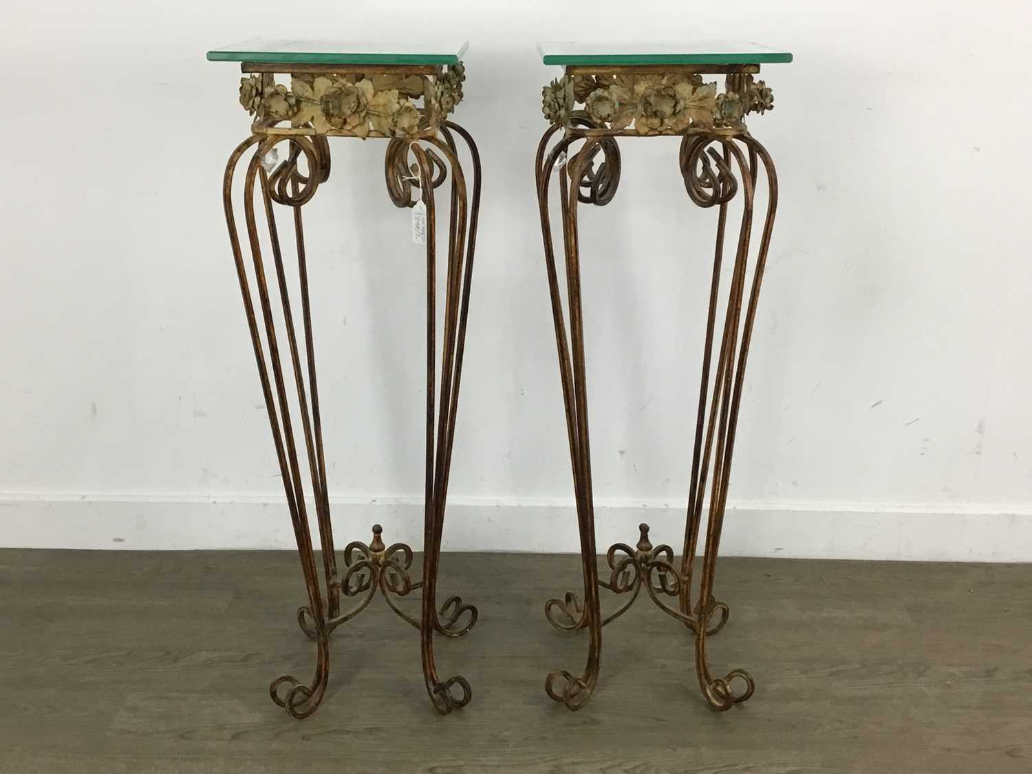 Lot 398 - PAIR OF MID CENTURY WROUGHT IRON LAMP TABLES