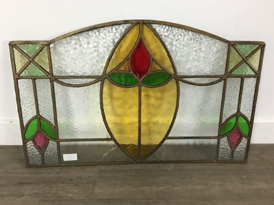 Lot 490 - LEADED AND STAINED GLASS PANEL