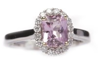 Lot 145 - EIGHTEEN CARAT WHITE GOLD PINK SAPPHIRE AND...