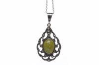 Lot 155 - SILVER HARDSTONE AND MARCASITE PENDANT ON...