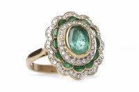 Lot 158 - EMERALD AND DIAMOND CLUSTER RING the central...