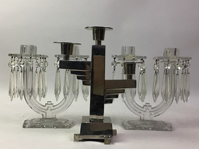 Lot 684 - PAIR OF ART DECO STYLE GLASS CANDELABRA