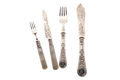 Lot 1211 - VICTORIAN SET OF TWELVE SILVER FISH KNIVES AND FORKS