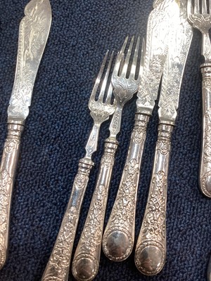 Lot 1211 - VICTORIAN SET OF TWELVE SILVER FISH KNIVES AND FORKS