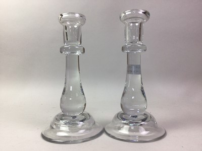 Lot 696 - PAIR OF GLASS CANDLESTICKS