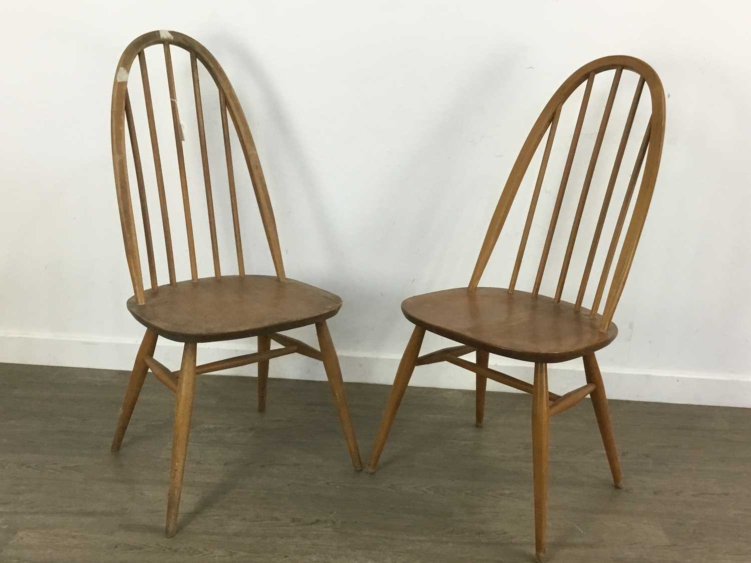 Lot 406 - ERCOL, SET OF EIGHT WINDSOR ELM AND BEECH DINING CHAIRS
