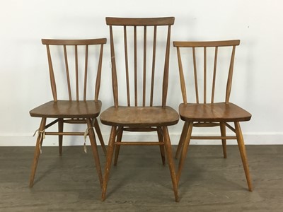 Lot 407 - ERCOL, SIX WINDSOR ELM AND BEECH DINING CHAIRS