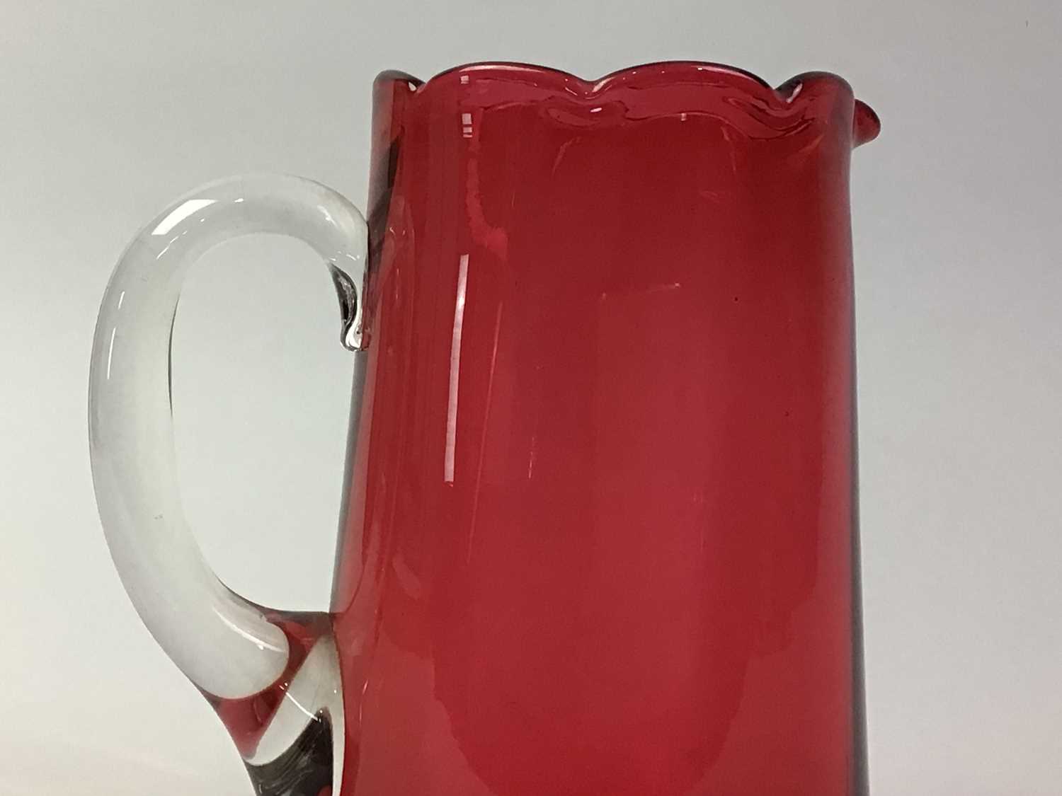 Lot 30 - VICTORIAN CRANBERRY GLASS WATER JUG