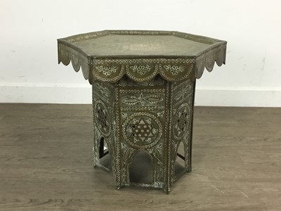 Lot 56 - THREE PERSIAN / ISLAMIC BRASS CHARGERS AND AN OCCASIONAL TABLE