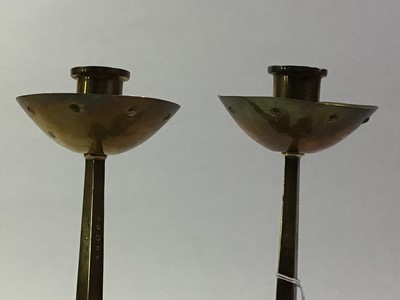 Lot 102 - PAIR OF ARTS AND CRAFTS BRASS CANDLESTICKS