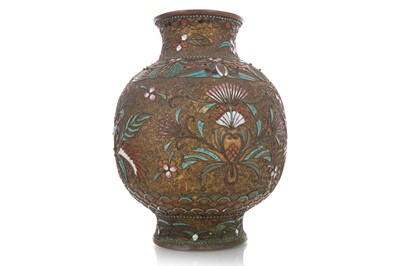 Lot 859 - CHINESE BRASS, CLOISONNE AND FILIGREE WORK VASE
