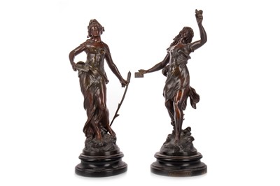 Lot 1297 - AFTER MOREAU, PAIR OF BRONZED SPELTER FIGURES