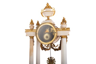 Lot 988 - FRENCH WHITE MARBLE AND GILT METAL PILLARED MANTEL CLOCK