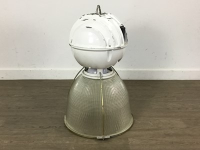 Lot 184 - SET OF THREE MODERN INDUSTRIAL HOLOPHANE CEILING LIGHTS