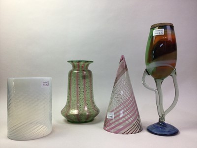 Lot 229 - GREEN AND PINK ART GLASS VASE