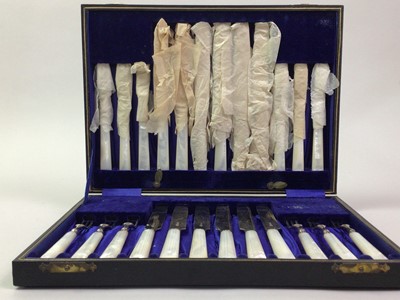 Lot 362 - SILVER PLATE AND MOTHER OF PEARL FRUIT SET