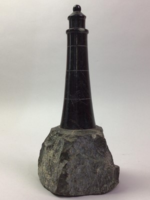 Lot 393 - CORNISH SERPENTINE MODEL OF A LIGHTHOUSE