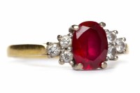 Lot 281 - EIGHTEEN CARAT GOLD RUBY AND DIAMOND CLUSTER...