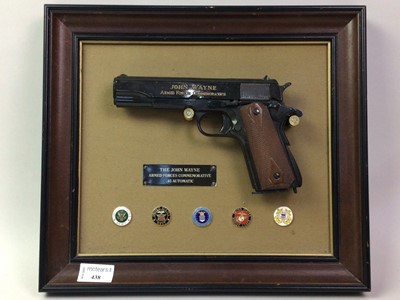 Lot 438 - FRANKLIN MINT, JOHN WAYNE ARMED FORCES COMMEMORATIVE REPLICA .45 AUTOMATIC
