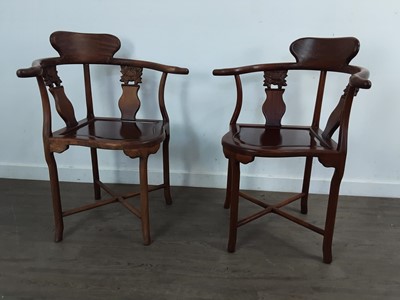 Lot 455 - PAIR OF CHINESE HARDWOOD CORNER CHAIRS