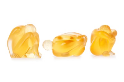 Lot 1343 - LALIQUE, SET OF THREE AMBER TINTED NUDE FIGURES