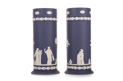 Lot 1344 - WEDGWOOD, PAIR OF JASPERWARE VASES